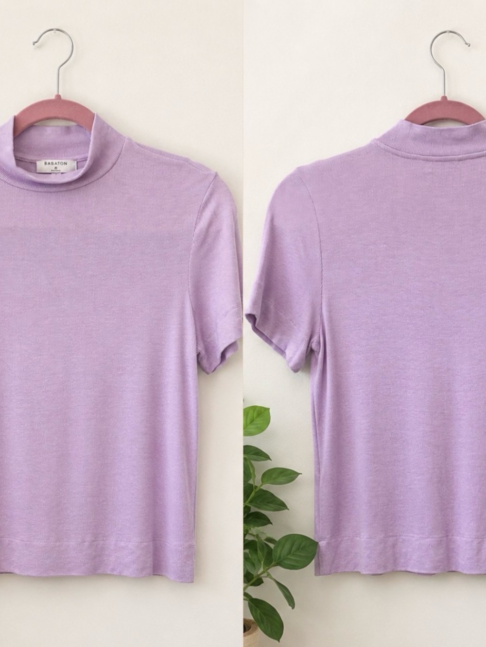 Babaton Lavender Mock Neck Short Sleeve Top